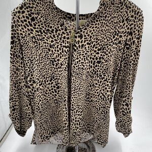Michael Kors Leopard Animal Print Zip Shirt Roll Sleeves Womens S
